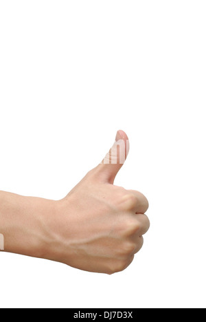 Closeup of male hand showing thumbs up sign, isolated on white Stock Photo