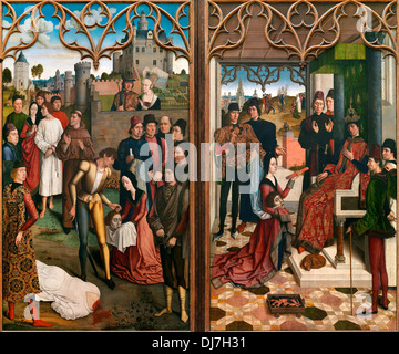 Dirk Bouts, Justice of Emperor Otto III: Beheading of the Innocent Count and Ordeal by Fire 1471-1475 Panel. Stock Photo