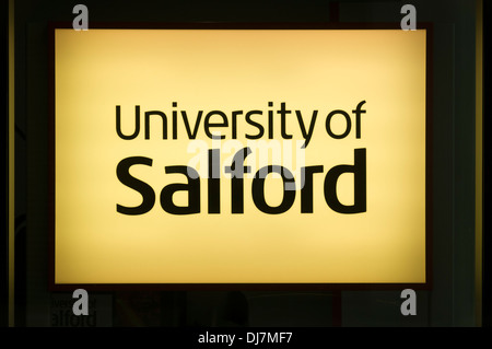 University of Salford sign at  MediaCityUK, Salford Quays, Manchester, England, UK Stock Photo