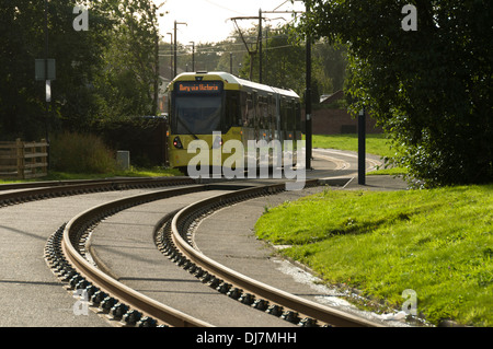 Metrolink tram on the East Manchester Line, Audenshaw, Ashton under Lyne, Tameside, Manchester, England, UK Stock Photo