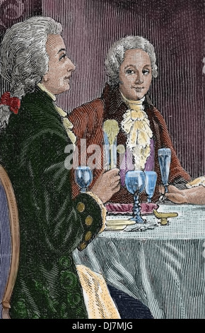 Banquet in honor Mozart . Composer Wolfgang Amadeus Mozart (1756-1791) and the Italian composer Antonio Salieri (1750-1750). Eng