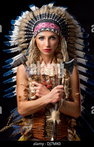 Premium Photo  A woman in a native american costume with feathers