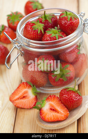 Glass jar of fresh strawberries Stock Photo - Alamy