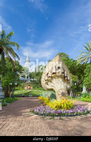 The naga  in the gardens  surrounding Wat Phnom in Phnom 