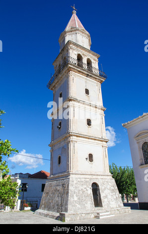 Church of Agia Mavra with its Venetian belfry in the village of Maherado Zakynthos, Ionian islands, Greece. Stock Photo