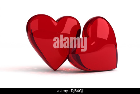 Two hearts on white background (computer generated image) Stock Photo