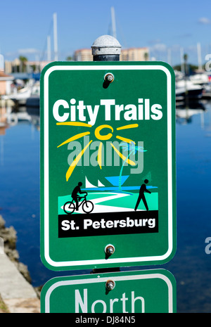 Sign for City Trails on the waterfront in downtown St Petersburg, Florida, USA Stock Photo