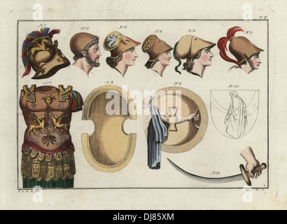 Helmets, shields and body armor of the ancient Greeks. Stock Photo