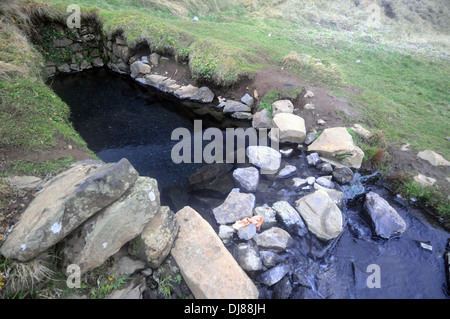 Hrunalaug, an old thermal spring near Fluodir, Iceland Stock Photo