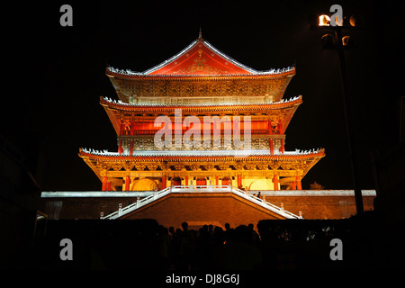 Xi'an Drum Tower by night, Xi'an, China Stock Photo