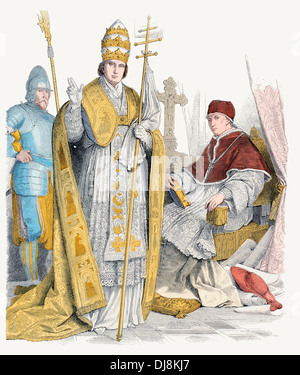 16th XVI 17th century XVII Italian Ecclesiastical costumes swiss Guard, Pope in Pontifical vestments and home dress Stock Photo
