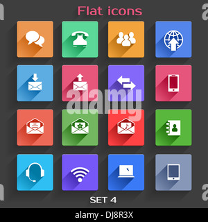 Application Communication Icons Set in Flat Design with Long Shadows Stock Photo
