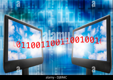data transfer from computer to computer, cloud computing concept Stock Photo
