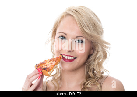 Model Released. Attractive Young Woman Eating Pizza Stock Photo