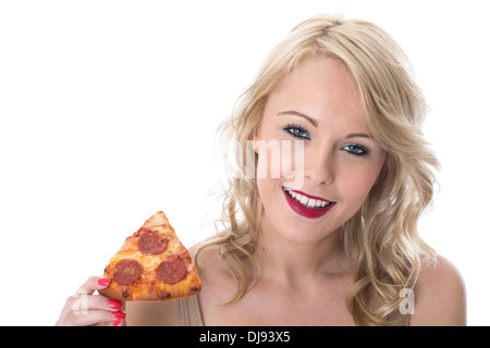 Model Released. Attractive Young Woman Eating Pizza Stock Photo