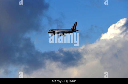 Berlin, Germany. 13th Nov, 2013. An aircraft of airline germanwings takes off at Tegel airport in Berlin, Germany, 13 November 2013. Photo: Paul Zinken/dpa/Alamy Live News Stock Photo