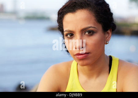 Close up of mixed race woman's face