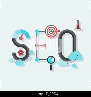 Illustration concept of seo word combined from elements and icons which symbolized success internet search optimization process Stock Photo