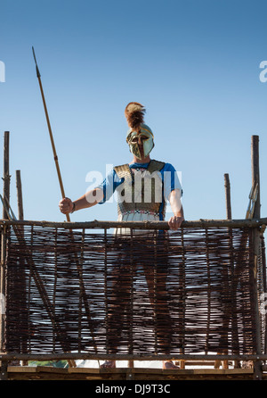 Roman Soldier on Sentry Duty at Reenactment Stock Photo