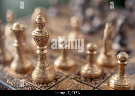 two horse on chessboard closeup Stock Photo