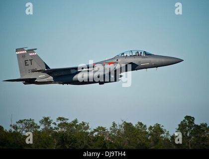 An F-15 from the 40th Flight Test Squadron takes off for a training sortie from Eglin Air Force Base, Fla. The 40th FTS is responsible for developmental flight testing for F-15s, F-16s and A-10s for the 96th Test Wing. Stock Photo