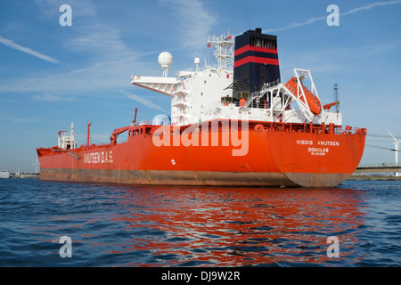 Tanker during loading operation in the largest energy port in the Nordic Region. Gothenburg Energy Harbour. Sweden Stock Photo