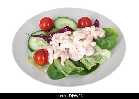 Fresh Healthy Prawn Or Shrimp Mixed Summer Salad Isolated White Background With No People And A Clipping Path Stock Photo