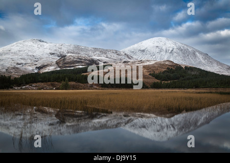 Beinn Dearg Mhor and Beinn na Caillich reflected in Loch Cill Chriosd, Isle of Skye, Scotland Stock Photo