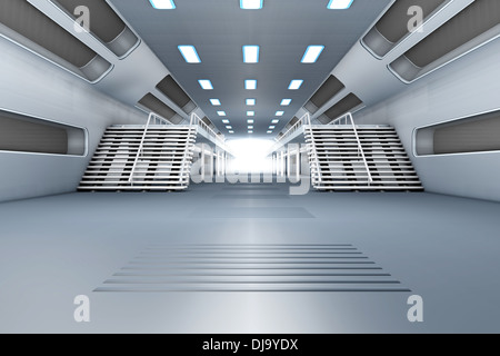 Space station Interior. 3D Architecture visualization. Stock Photo