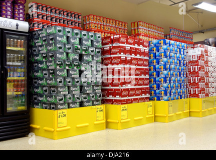 Packs of beer on sale in a uk supermarket Stock Photo