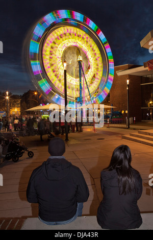 Ferris wheel at night during annual Victoria Christmas lightup-Victoria, British Columbia, Canada. Stock Photo