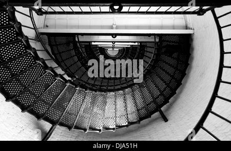 The interior of the St. Augustine Florida Lighthouse - bottom of stairs looking up Stock Photo