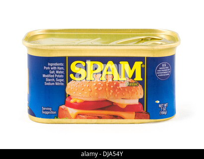 Tin of Spam processed meat, USA Stock Photo
