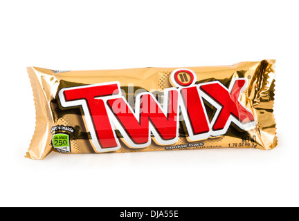 Bar of Twix chocolate candy, USA Stock Photo