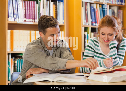 Two smiling students studying together Stock Photo