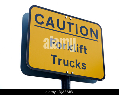 Caution forklift trucks warning sign UK Stock Photo