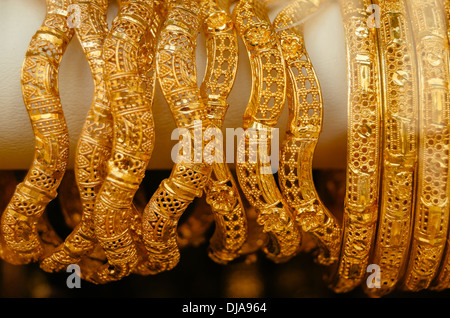 Gold jewelry bracelets in the Deira Gold Souk Market Dubai, United ...