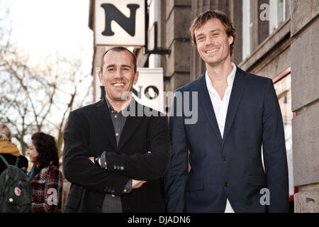 Nikolaj Arcel and Rasmus Heisterberg at the premiere of the movie 'Die Koenigin und der Leibarzt' at Abaton Kino movie theatre. Hamburg, Germany - 13.04.2012 Stock Photo