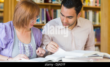 Adult students studying together in the library Stock Photo