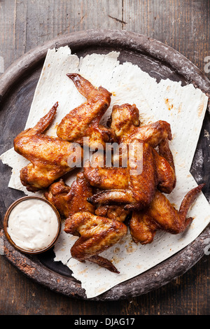 Fried Chicken Wings with sauce Stock Photo