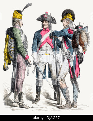 Late 18th century XVIII French Huzar 1795 cavalry 1795 infantry 1796 Stock Photo