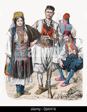 19th century XIX Dalmatia Left to right Inhabitants of Crivoscie and Ragusa Dubrovnic Stock Photo