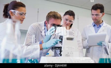 Scientists with microscope in the laboratory Stock Photo