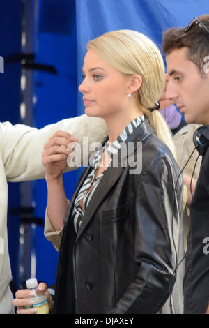 Margot Robbie filming scenes for 'The Wolf of Wall Street' in Manhattan