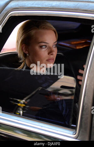 Margot Robbie filming scenes for 'The Wolf of Wall Street' in Manhattan