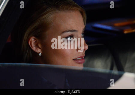 Margot Robbie filming scenes for 'The Wolf of Wall Street' in Manhattan