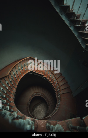 Ancient dark interior with long stairs Stock Photo