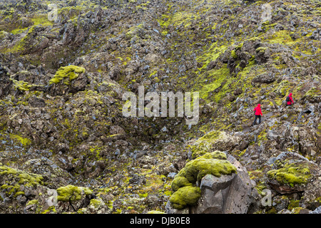 Hikers in the Landmannalaugar region, Suðurland, Southern Region, Iceland Stock Photo