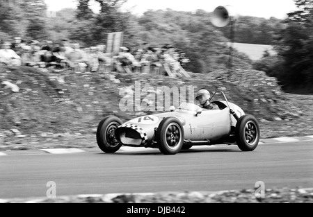 Tony Maggs in a Gemini Mk 2 front-engined Formula Junior car racing at Brands Hatch, England 1 August 1960. Stock Photo