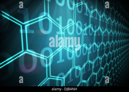 Black background with shiny hexagons Stock Photo